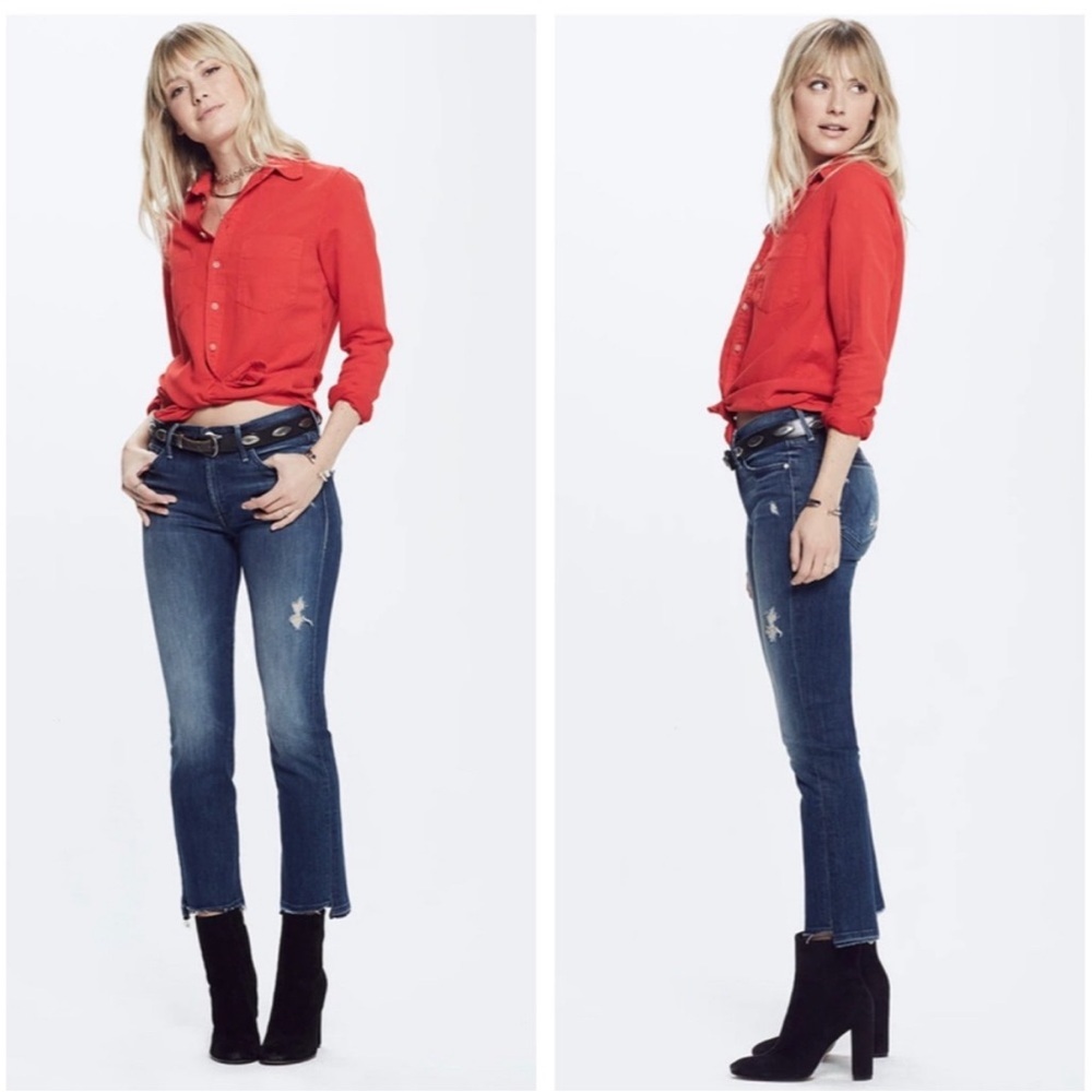 MOTHER Rascal Ankle Undone Step Fray Jeans in DARK GRAFFITI SIZE 24